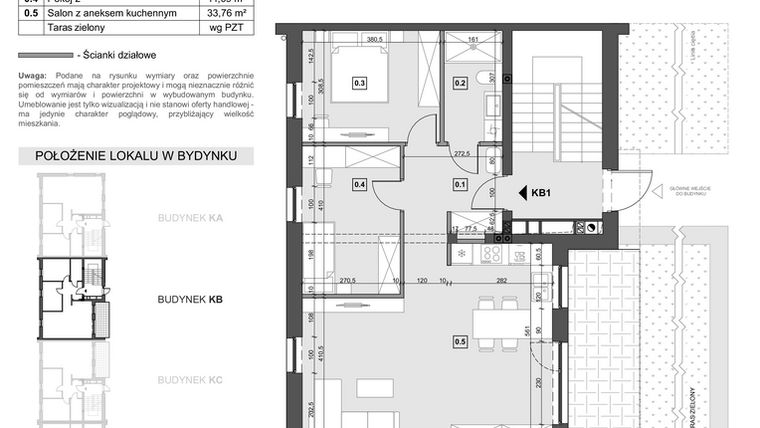 Rzut - Mieszkanie na sprzedaż 4 pokoje o powierzchni 69,25 m² - numer KB1 w Wzgórze Zelwerowicza