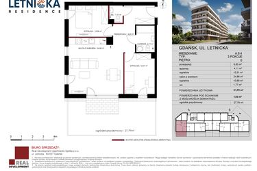 Rzut - Mieszkanie na sprzedaż 3 pokoje o powierzchni 61,79 m² - numer A.0.04 w Letnicka Residence