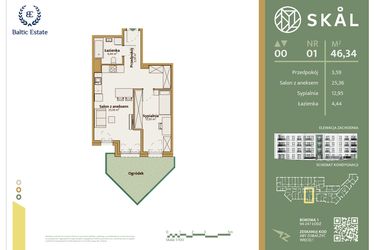 Rzut - Mieszkanie na sprzedaż 2 pokoje o powierzchni 46,34 m² - numer M.1 w Skal