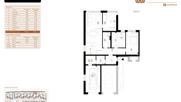 Rzut - Mieszkanie na sprzedaż 4 pokoje o powierzchni 99,62 m² - numer 9.1 w Kosocicka Forest