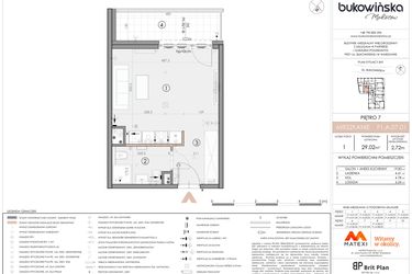 Rzut - Mieszkanie na sprzedaż 1 pokój o powierzchni 29,02 m² - numer F1.A.07.01 w Bukowińska Mokotów