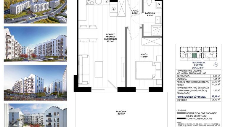 Rzut - Mieszkanie na sprzedaż 2 pokoje o powierzchni 43,33 m² - numer B.0.4 w Skandinavia