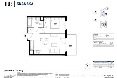 Rzut - Mieszkanie na sprzedaż 2 pokoje o powierzchni 40,78 m² - numer CC0202 w NU3 Warszawa Wola