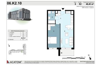 Rzut - Mieszkanie na sprzedaż 2 pokoje o powierzchni 46,45 m² - numer 06.K2.10 w Langiewicza 37