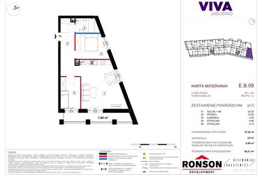 Rzut - Mieszkanie na sprzedaż 3 pokoje o powierzchni 58,21 m² - numer EB_09 w Viva Jagodno etap III