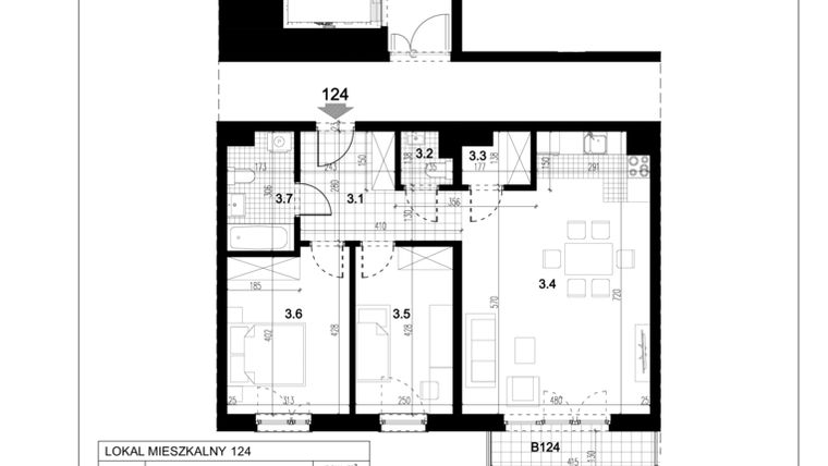 Rzut - Mieszkanie na sprzedaż 3 pokoje o powierzchni 71,51 m² - numer C.124 w Przewóz 4