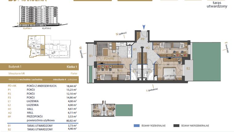 Rzut - Mieszkanie na sprzedaż 4 pokoje o powierzchni 80,92 m² - numer 4 w Osiedle Dakar Karolina