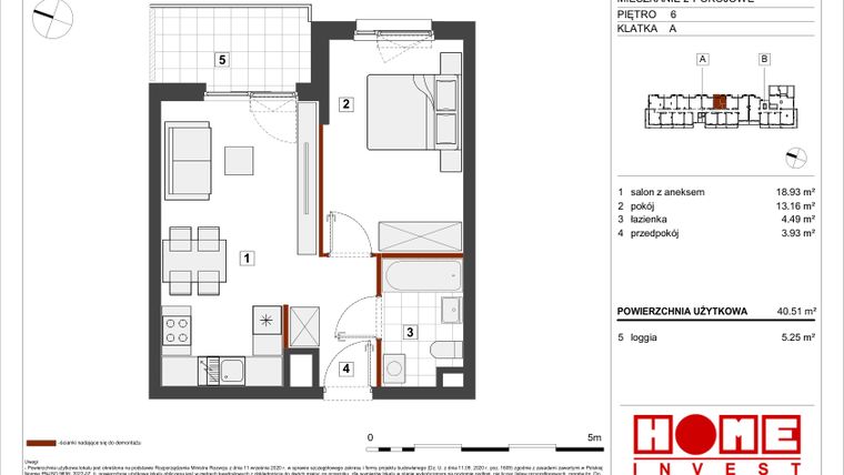 Rzut - Mieszkanie na sprzedaż 2 pokoje o powierzchni 40,51 m² - numer A-A090 w Warszawski Świt etap VII