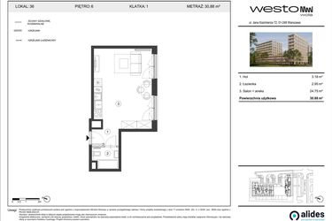 Rzut - Mieszkanie na sprzedaż 1 pokój o powierzchni 30,88 m² - numer 36 w Westo Wola