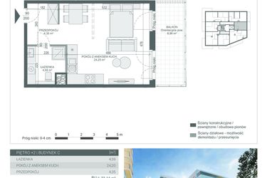 Rzut - Mieszkanie na sprzedaż 1 pokój o powierzchni 33,14 m² - numer 17 w Unikat Apartamenty C
