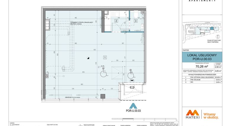Rzut - Lokal użytkowy na sprzedaż 1 pokój o powierzchni 70,26 m² - numer U.00.03 w Apartamenty Portowa