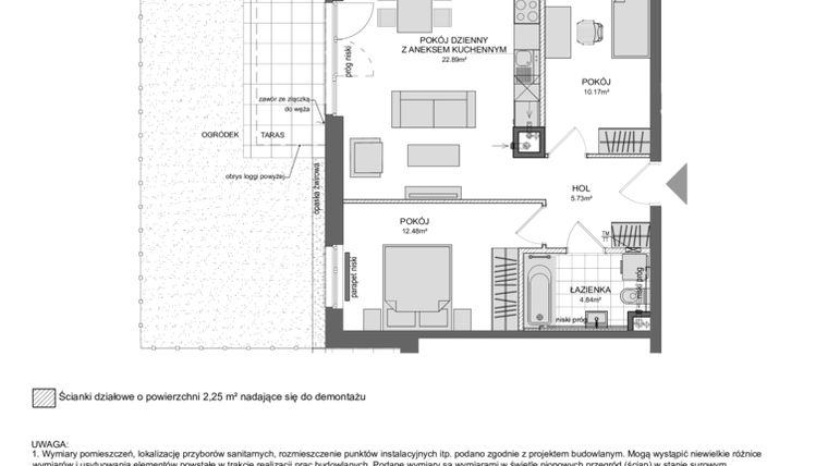 Rzut - Mieszkanie na sprzedaż 3 pokoje o powierzchni 58,36 m² - numer 1_8_Ł_MK_23 w Perspektywa etap II