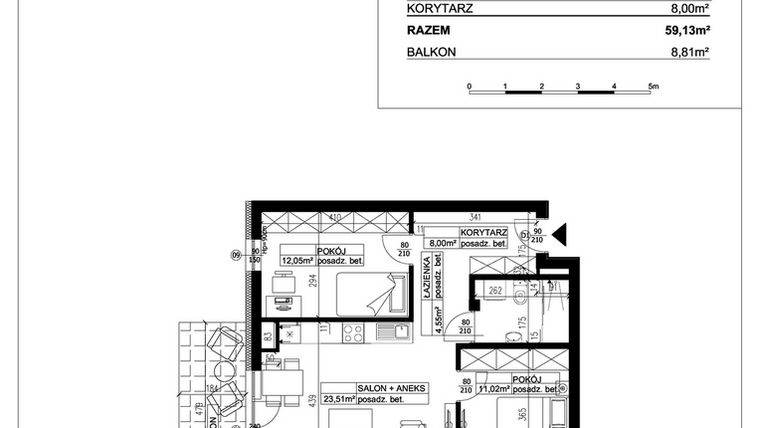 Rzut - Mieszkanie na sprzedaż 3 pokoje o powierzchni 59,13 m² - numer 31 w Ceramika