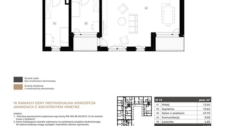 Rzut - Mieszkanie na sprzedaż 3 pokoje o powierzchni 84,85 m² - numer M19 w Apartamenty Królewska Huta