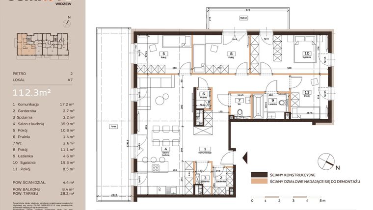 Rzut - Mieszkanie na sprzedaż 5 pokoi o powierzchni 112,3 m² - numer A7 w Domkove Widzew