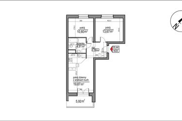 Rzut - Mieszkanie na sprzedaż 3 pokoje o powierzchni 55,44 m² - numer 4 m. 28 w Osiedle Rytm etap 3