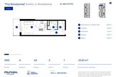 Rzut - Mieszkanie na sprzedaż 1 pokój o powierzchni 32,63 m² - numer 45A w Przy Bursztynowej