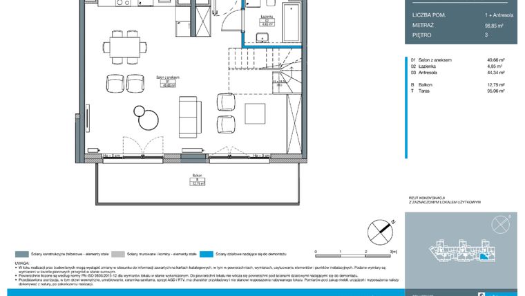 Rzut - Mieszkanie na sprzedaż 2 pokoje o powierzchni 98,85 m² - numer DA0303 w Talarowa Park II