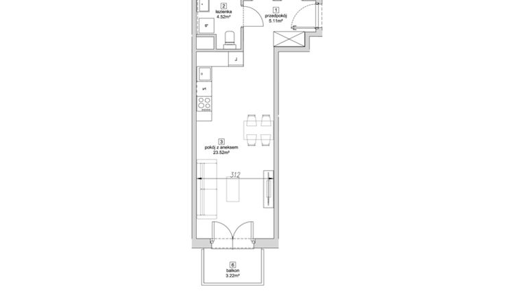 Rzut - Mieszkanie na sprzedaż 2 pokoje o powierzchni 55,03 m² - numer III-B2.M11 w Strefa Cegielnia 3