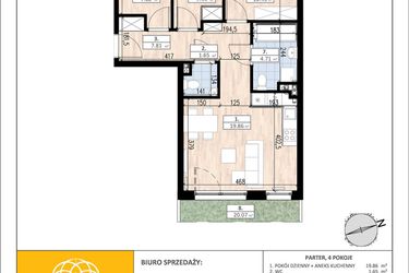 Rzut - Mieszkanie na sprzedaż 4 pokoje o powierzchni 59,52 m² - numer B3/0/1 w ACCANTO