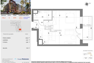 Rzut - Mieszkanie na sprzedaż 1 pokój o powierzchni 36,33 m² - numer I-B75 w Industria etap I-B