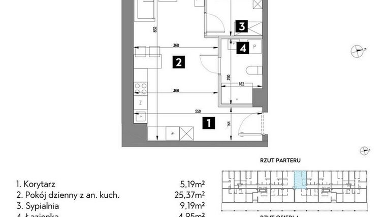 Rzut - Mieszkanie na sprzedaż 2 pokoje o powierzchni 44,66 m² - numer A2/0/5 w Metr Kwadrat