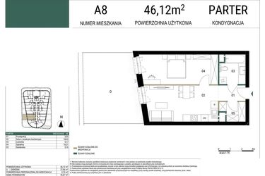 Rzut - Mieszkanie na sprzedaż 2 pokoje o powierzchni 46,12 m² - numer A8 w Drago