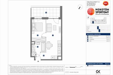 Rzut - Mieszkanie na sprzedaż 2 pokoje o powierzchni 38,07 m² - numer A.6 w Mokotów Sportowy 3.1