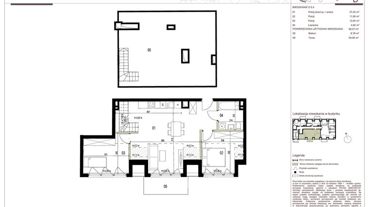 Rzut - Mieszkanie na sprzedaż 3 pokoje o powierzchni 63,53 m² - numer D.5.4 w Nowa Stawowa
