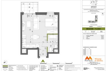Rzut - Mieszkanie na sprzedaż 1 pokój o powierzchni 31,13 m² - numer F1.C.04.04 w XYZ Place