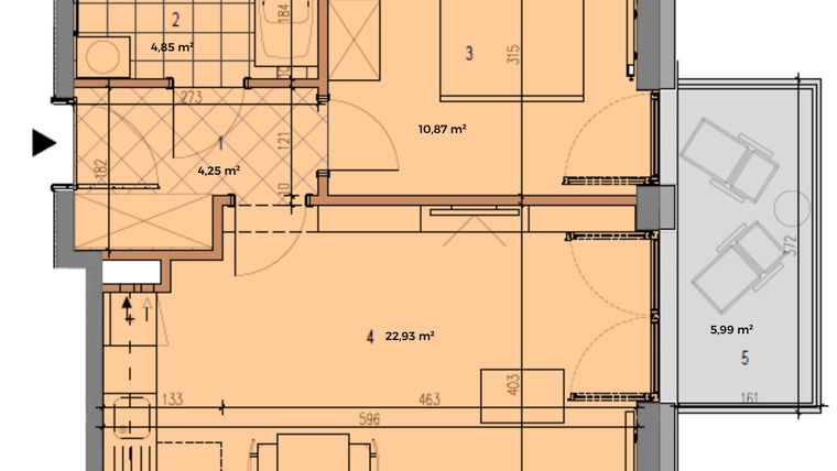 Rzut - Mieszkanie na sprzedaż 2 pokoje o powierzchni 44,07 m² - numer P.2.1.06 w Partynice House II budynek P i R