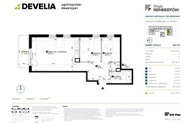 Rzut - Mieszkanie na sprzedaż 3 pokoje o powierzchni 65,82 m² - numer AB0107 w Stacja Rembertów