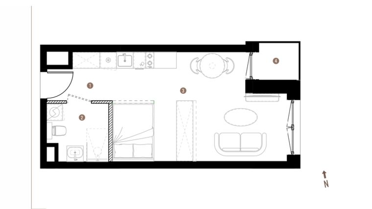 Rzut - Mieszkanie na sprzedaż 1 pokój o powierzchni 30,93 m² - numer A1.1.06 w Belg Apartamenty etap II