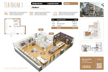 Rzut - Lokal użytkowy na sprzedaż 1 pokój o powierzchni 79,98 m² - numer BL 02 w Teatralna 3
