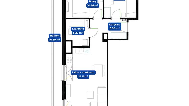 Rzut - Mieszkanie na sprzedaż 3 pokoje o powierzchni 56,79 m² - numer 28.4 w Nowa Siewna etap III