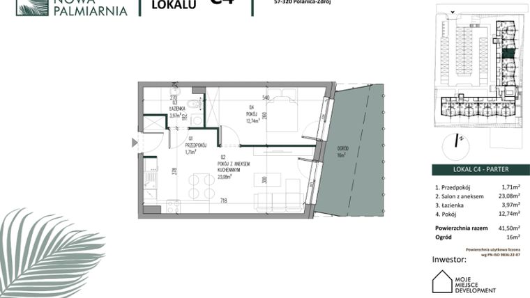 Rzut - Mieszkanie na sprzedaż 2 pokoje o powierzchni 41,5 m² - numer C04 w Nowa Palmiarnia