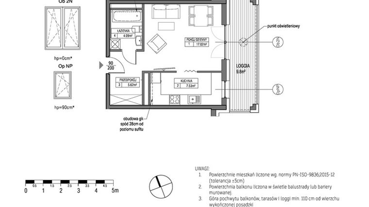 Rzut - Mieszkanie na sprzedaż 1 pokój o powierzchni 34,27 m² - numer H.1.8.4 w City Park bud. G i H