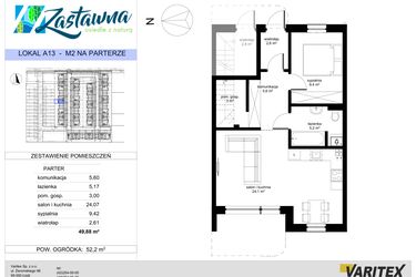 Rzut - Mieszkanie na sprzedaż 2 pokoje o powierzchni 49,88 m² - numer A.13 w Zastawna OdNova