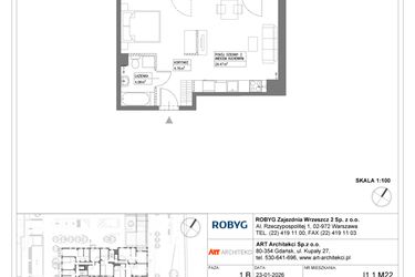 Rzut - Mieszkanie na sprzedaż 1 pokój o powierzchni 38,31 m² - numer I1.1M22 w Nowa Wałowa bud. I1