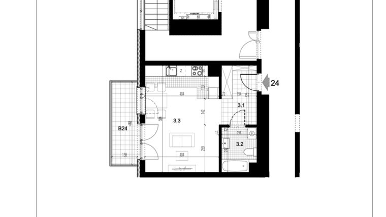 Rzut - Mieszkanie na sprzedaż 1 pokój o powierzchni 33,71 m² - numer C1.24 w Centralna 51C