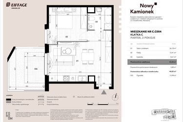 Rzut - Mieszkanie na sprzedaż 2 pokoje o powierzchni 43,2 m² - numer C.C004 w Nowy Kamionek