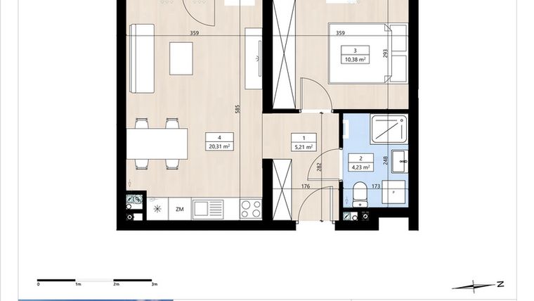 Rzut - Mieszkanie na sprzedaż 2 pokoje o powierzchni 40,13 m² - numer B3/1/24 w Montano bud. B3