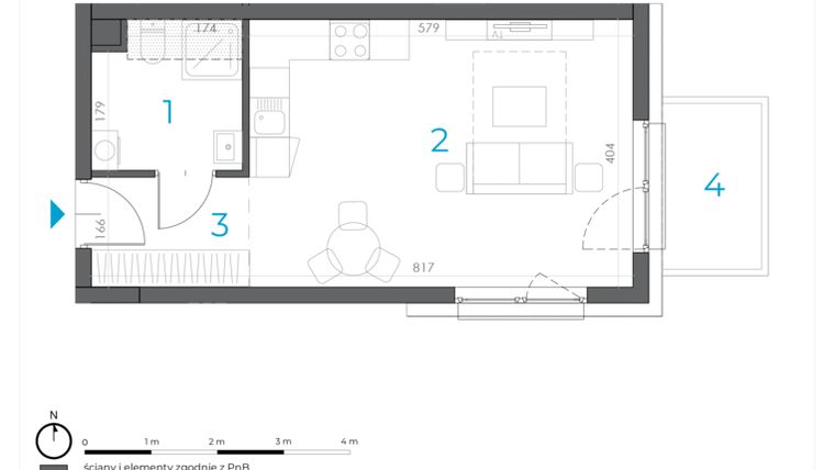 Rzut - Mieszkanie na sprzedaż 1 pokój o powierzchni 31,94 m² - numer 3.M.31 w Incepti Gaj 2