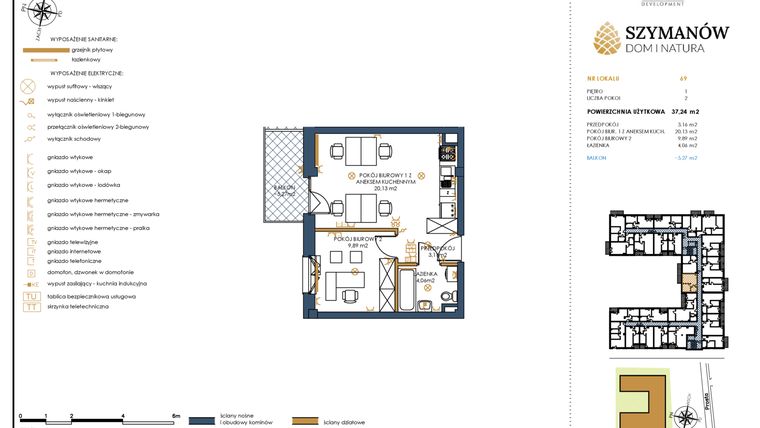 Rzut - Lokal użytkowy na sprzedaż 2 pokoje o powierzchni 37,24 m² - numer 69 w Szymanów Dom i Natura
