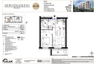 Rzut - Mieszkanie na sprzedaż 2 pokoje o powierzchni 36,17 m² - numer A2_M18 w Jemiołuszki Park etap 2