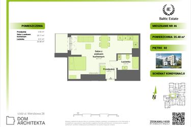 Rzut - Mieszkanie na sprzedaż 1 pokój o powierzchni 35,48 m² - numer 02.M.46 w Dom Architekta