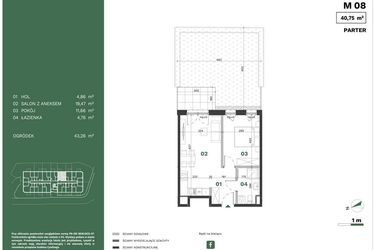 Rzut - Mieszkanie na sprzedaż 2 pokoje o powierzchni 40,75 m² - numer 8 w Przewóz Solar Garden