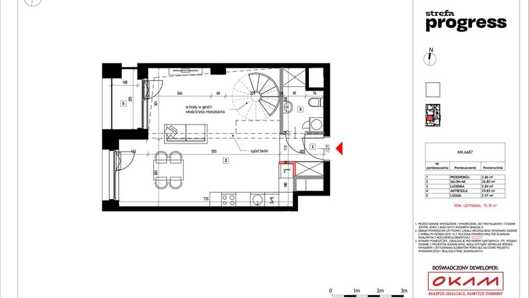 Rzut - Mieszkanie na sprzedaż 2 pokoje o powierzchni 87,33 m² - numer AA.87 w Strefa PROGRESS