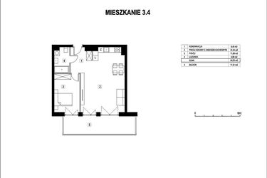 Rzut - Mieszkanie na sprzedaż 2 pokoje o powierzchni 54,35 m² - numer M3.4 w La Vie Art