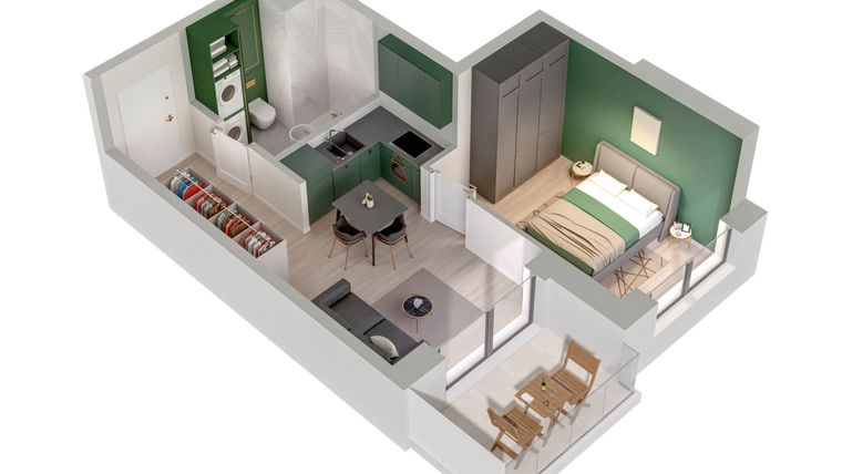 Rzut - Mieszkanie na sprzedaż 2 pokoje o powierzchni 31,89 m² - numer C.20.B w Quercus bud. C